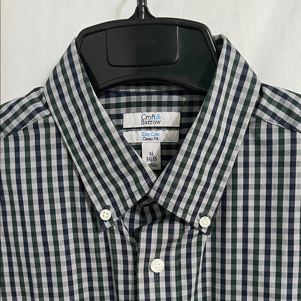Croft & Barrow Men's Navy, Green and Grey Plaid Shirt